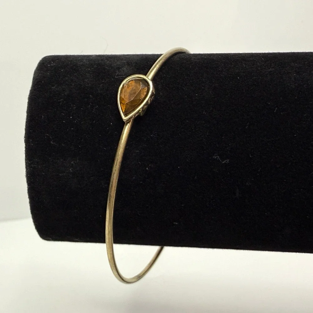 Amber Teardrop Gemstone Bangle Bracelet Gold Tone Fashion Jewelry Wrist Sz 7.5